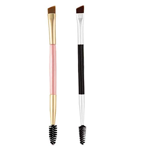 Lassum 2 Pieces Duo Eyebrow Brush,Angled Eye Brow Brush And Spoolie Brush For Application Of Brow Powders Waxes Gels And Blends