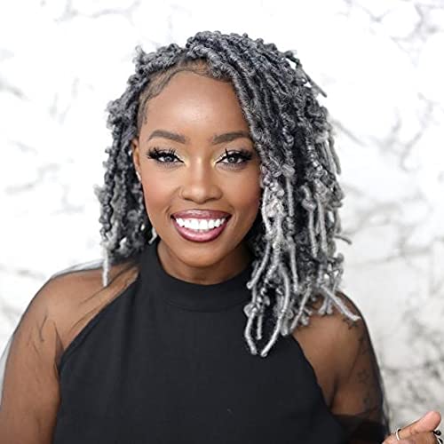 Toyotress Butterfly Locs Crochet Hair - 12 Inch 8 Pcs Ombre Gray Faux Locs Pre-Twisted Distressed Crochet Braids Pre-Looped Synt