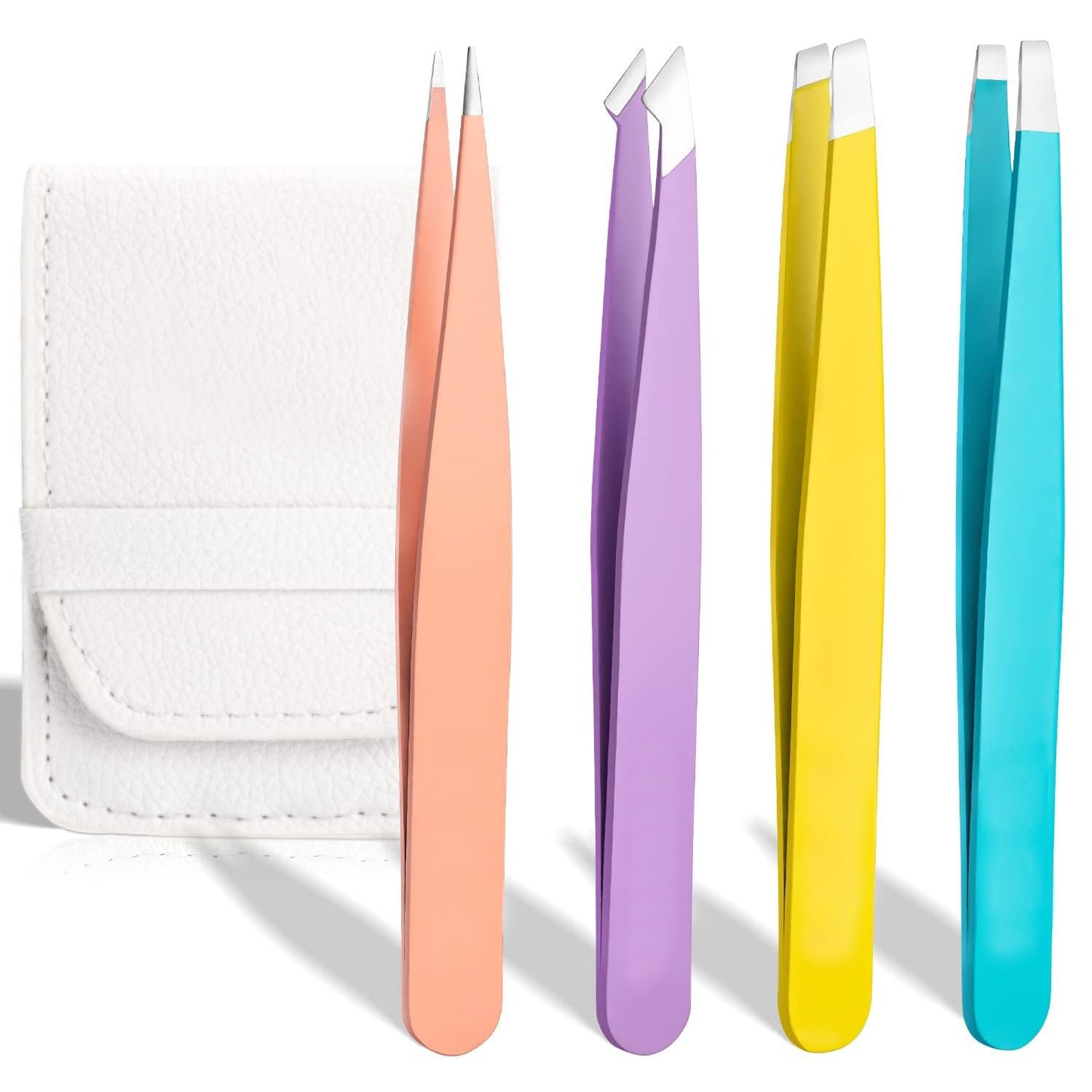 Tweezers Set 4Pcs Eyebrow Tweezer Kit Slanted & Pointed Stainless Steel Tweezers,Tweezer Kit For Shaping Eyebrows Eyelash,Great