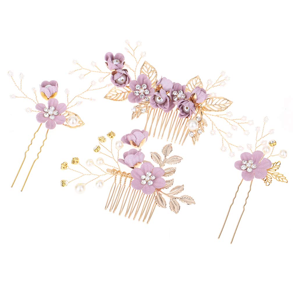 Nuobesty Wedding Hair Accessories 4 Pcs Wedding Hair Comb Rhinestones Crystal Floral Bridal Hair Clips Hair Pin Hair Jewelry For