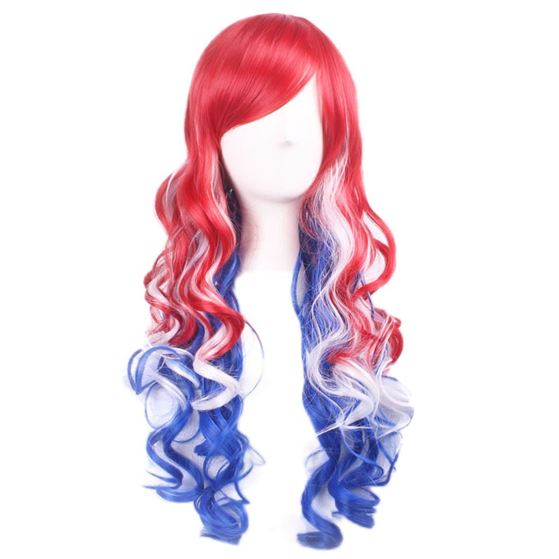 Omorfieer Long Wavy Wigs For Women American Flag Wig 4Th Of July Costume Wig Red White And Blue Wigs