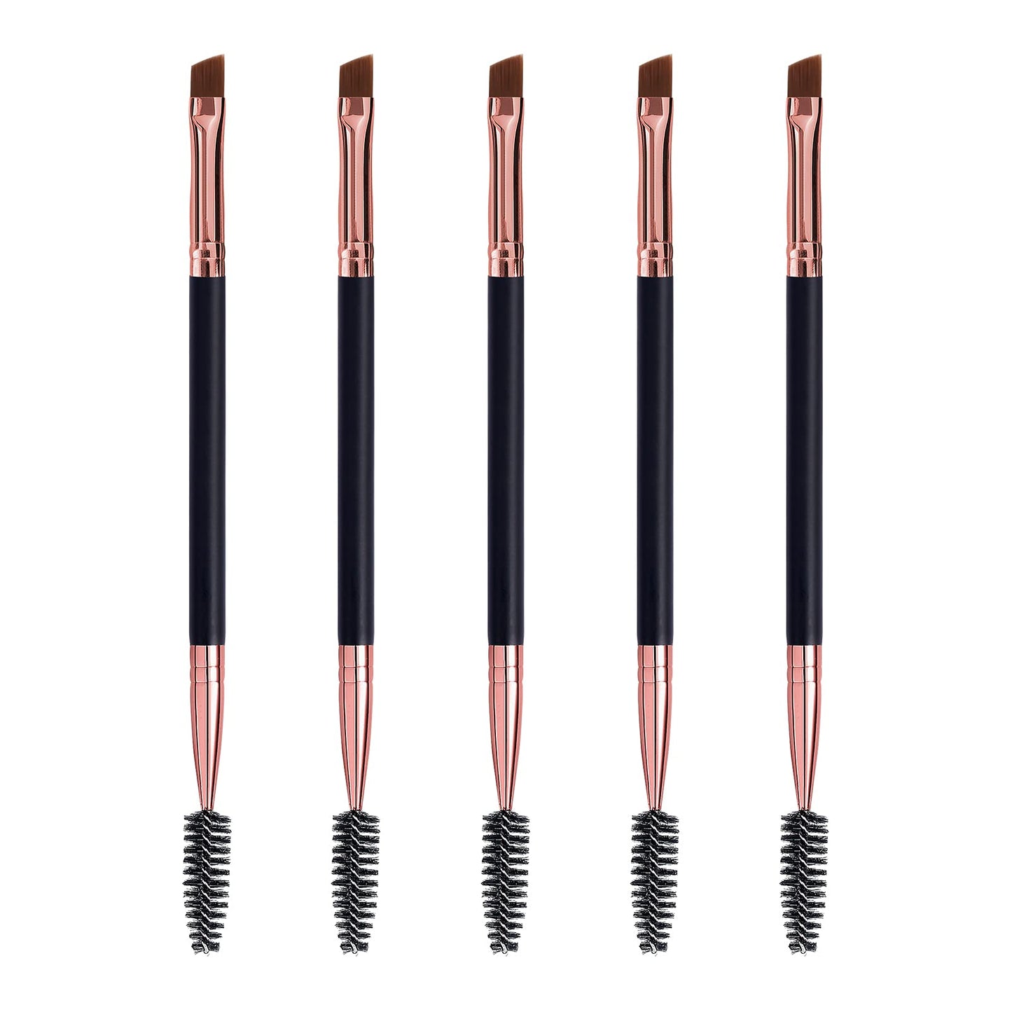 Duo Eyebrow Brush, Spoolie Brush And Angled Brow Brush Eyelash Brush For Eye Makeup. (5Pcs, Black)