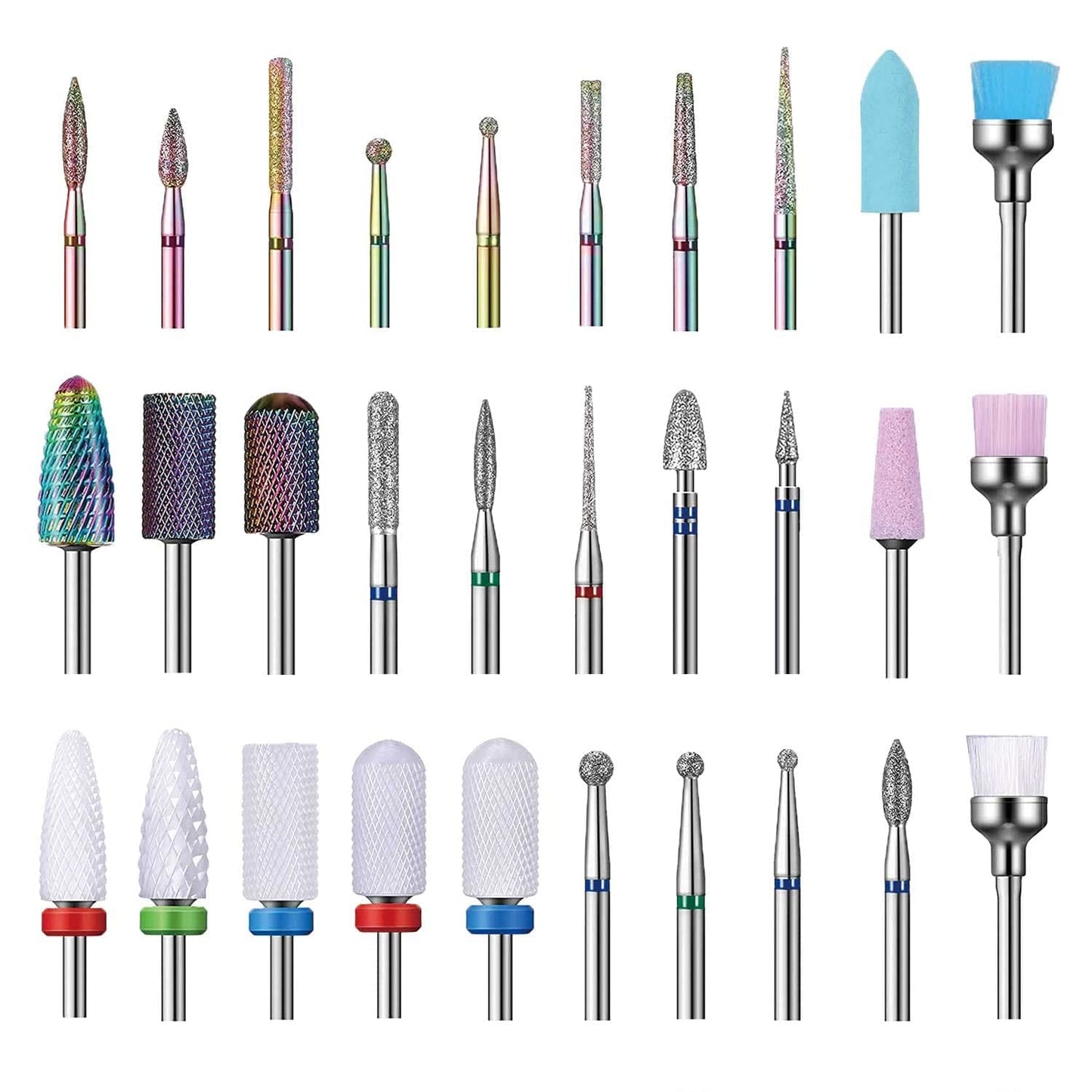 Nail Drill Bits Set, 3/32'' Ceramic Tungsten Carbide Diamond Drill Kit,30Pcs Safety Professional Rotary Burrs Polish Nail File B