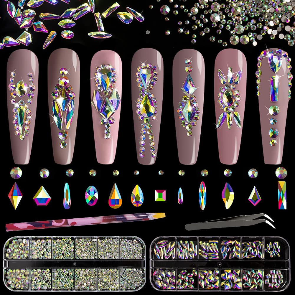 Multi Shapes 3D Glass Ab Crystal Nail Art Rhinestones Kit With Flatback Round Bead Charm Gem Stone Jewelry Diamond With Pickup P