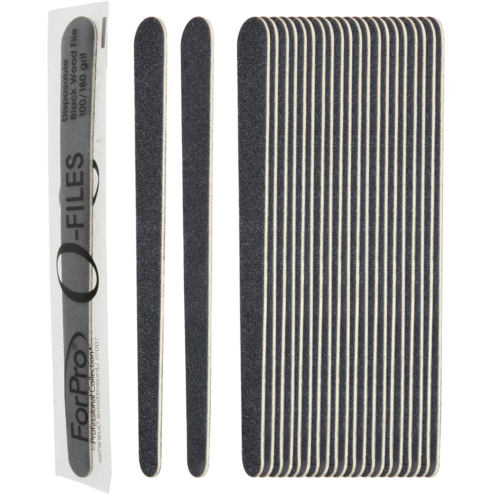 Forpro O-Files Wood Boards, Black, 100/180 Grit, Manicure & Pedicure Nail Files, 6 L X .75 W, 100-Count