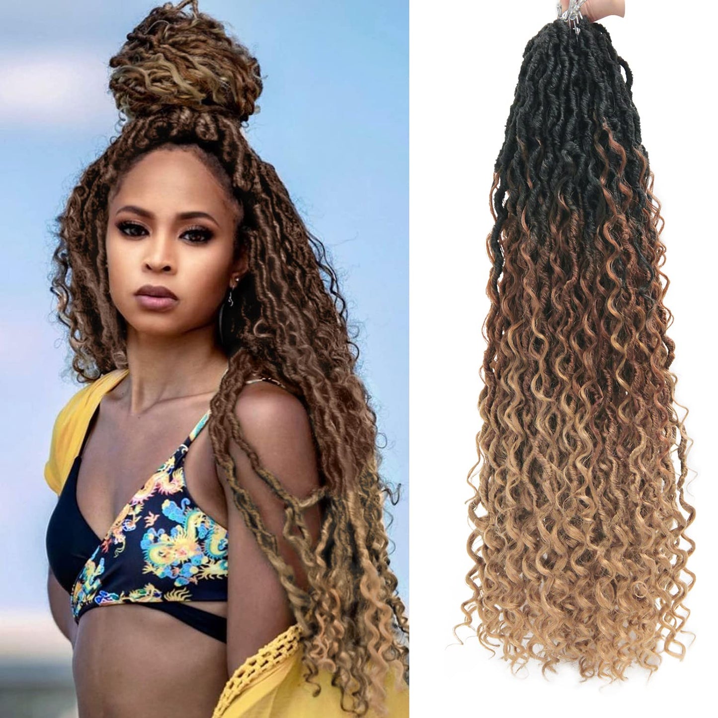 6Packs Goddess Locs Crochet Hair,22Inch Curly Faux Locs Hippie Crochet Braids Long Goddess Faux Locs For Black Women(22Inch 1B/3