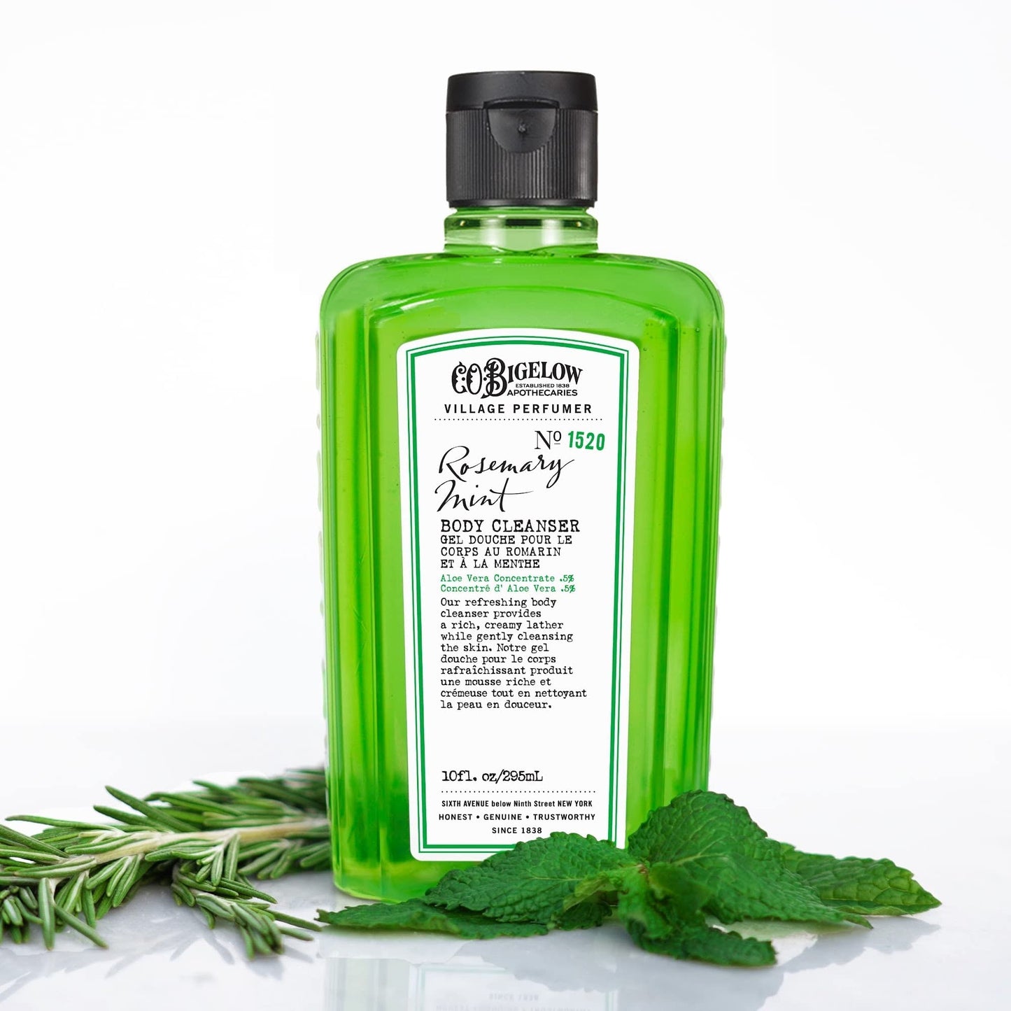 C.O. Bigelow Rosemary Mint Body Cleanser, Village Perfumer Moisturizing Body Wash For Men And Women With Aloe Vera, Sodium Pca,