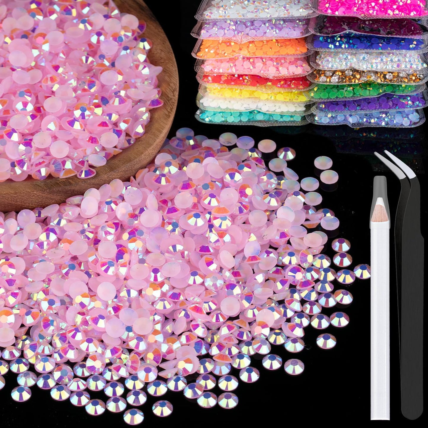 4000Pcs 4Mm Resin Rhinestones Bulk, Light Pink Ab Flatback Round Jelly Rhinestones Bedazzling Non Hotfix Crystal Gems Large Quan