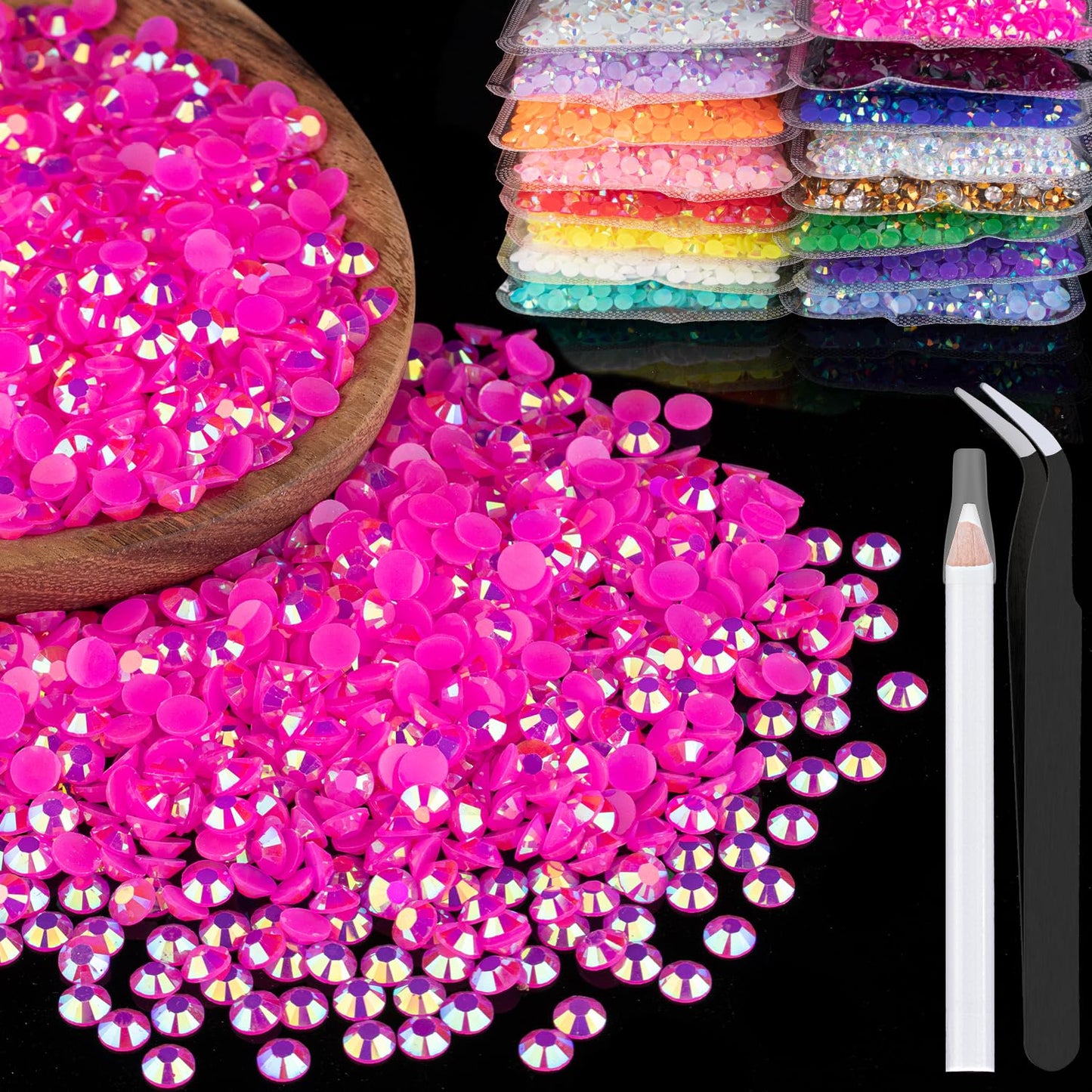 2500Pcs 5Mm Resin Rhinestones Bulk, Hot Pink Ab Flatback Round Jelly Rhinestones Bedazzling Non Hotfix Crystal Gems Large Quanti