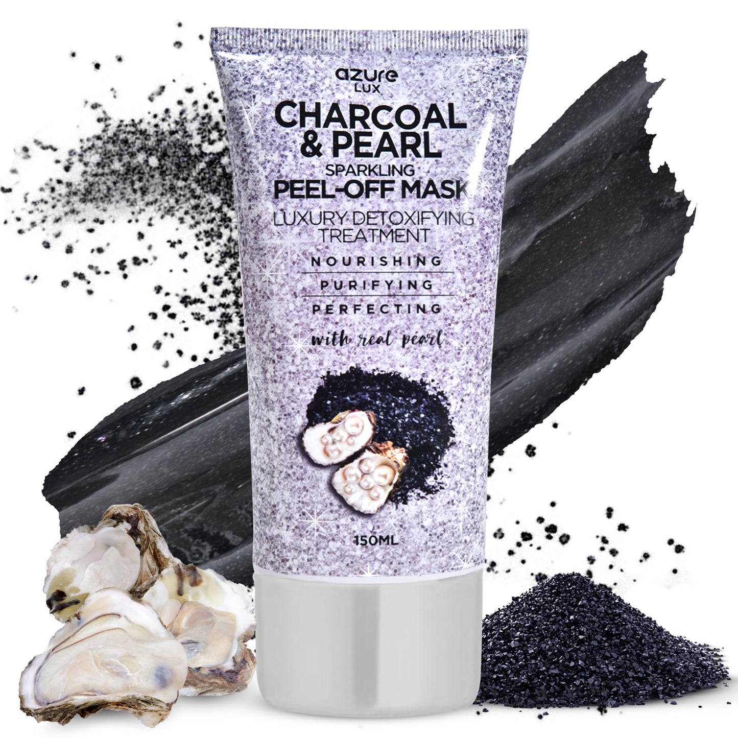 Azure Cosmetics Charcoal & Pearl Sparkling Peel-Off Mask - Korean Skincare For Anti-Aging, Dirt & Oil Control With Hyaluronic Ac
