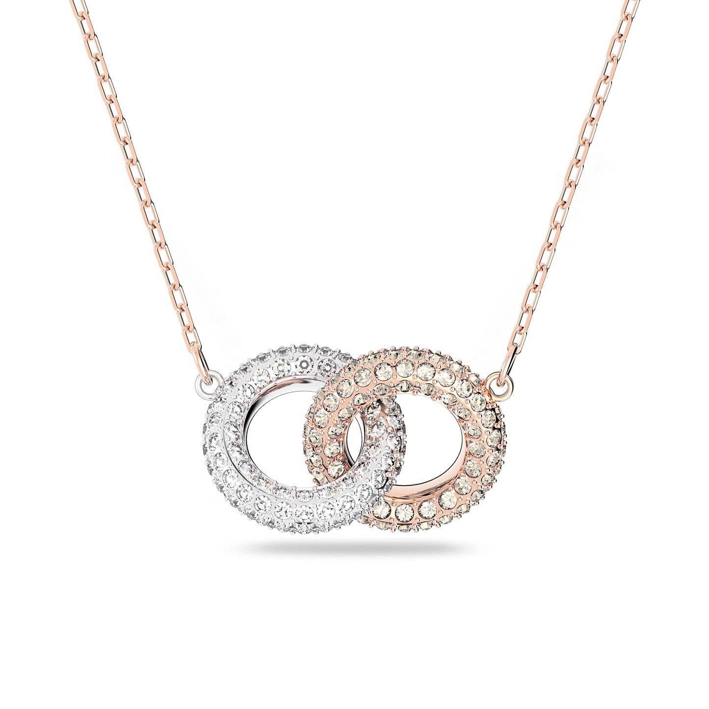 Swarovski Dextera Clear Crystals And Rose Gold Tone Plated Intertwined Circles Necklace 5414999 For Women