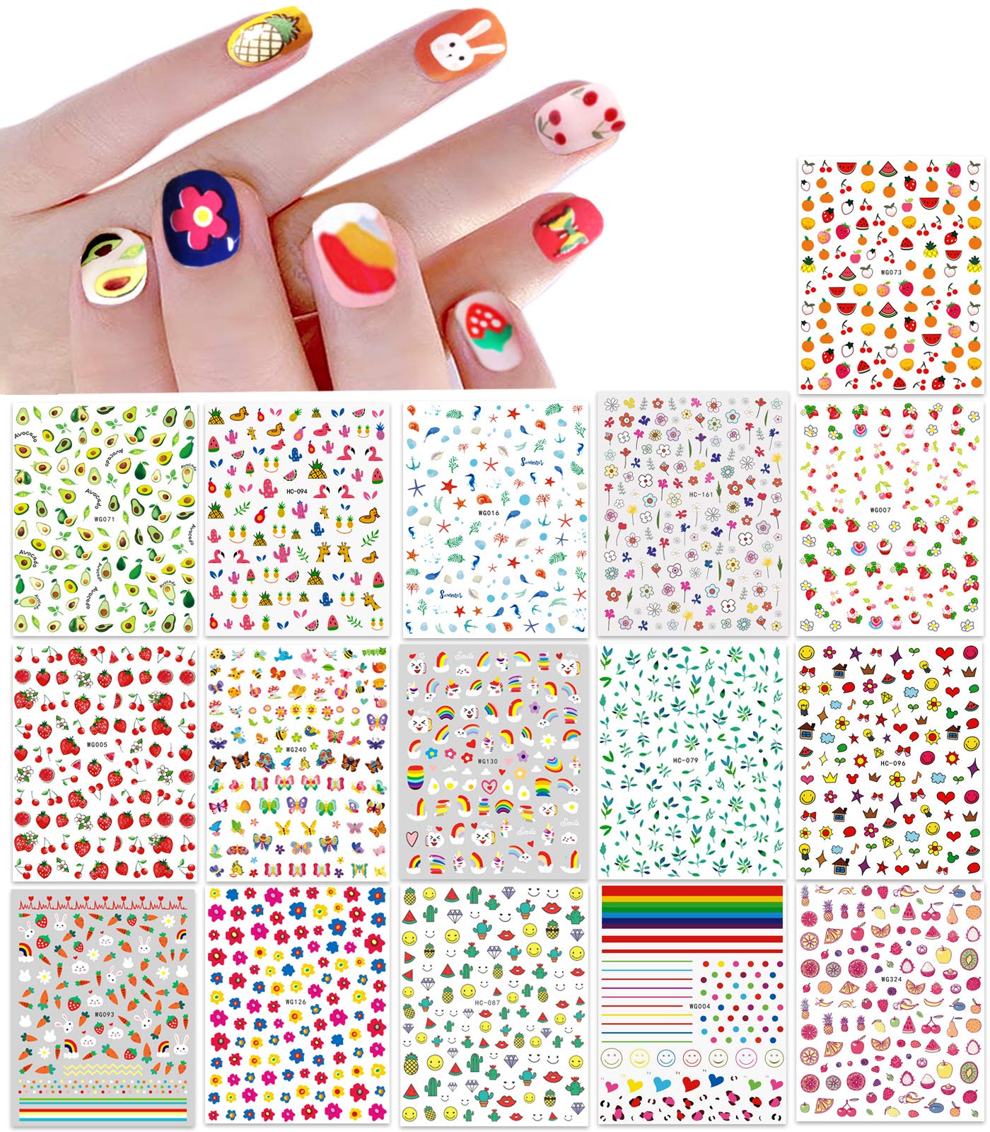 New 16 Large Sheets Nail Stickers For Women Kids Teens Little Girls Self Adhesive Nail Decals For Nail Art Decoration Include Fl