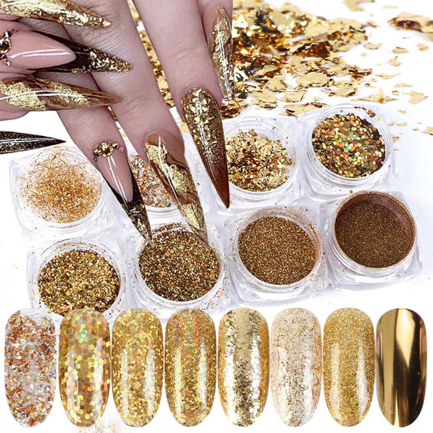 Holographic Gold Glitters Nail Art Sequins 3D Glitter Nail Flakes Decoration For Women Girls Manicure Tips Diy Acrylic Nails Sup