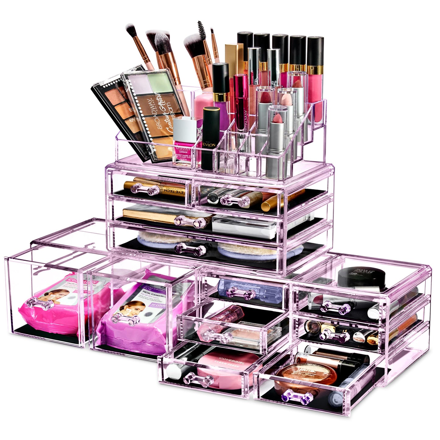 Sorbus Large Makeup Organizer - Clear Stackable Jewelry & Makeup Organizer For Vanity, Bathroom Storage, Dresser - 12 Drawers Co