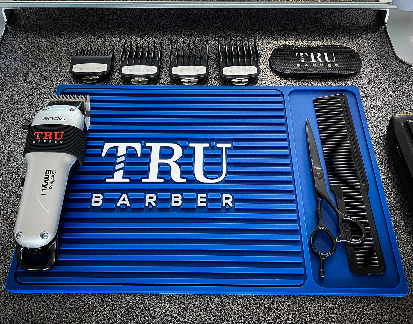 Tru Barber Organizer Mat 14 X 9 (Blue) Flexible Pvc Station Mat, Professional Mat, Salon And Barbershop Work Station Pads,
