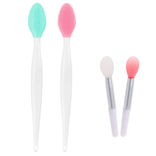 Silicone Lip Brush Set, 2Pcs Silicone Exfoliating Lip Brush Double-Sided Lip Scrubber & 2Pcs Silicone Lip Balm Brush Makeup Brus