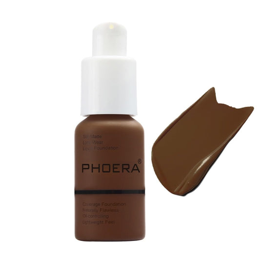 Phoera Foundation,Full Coverage Flawless Soft Matte 24 Hr Oil Control Waterproof Concealer Liquid Foundation Makeup. 1Pcs-114# E