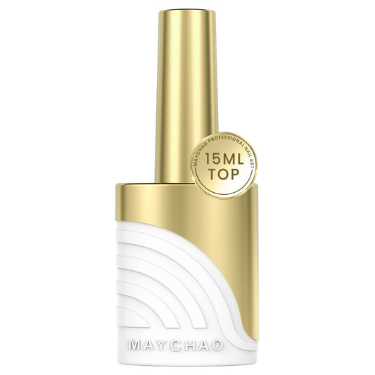 Maychao Glossy Gel Top Coat, 15Ml Gel No Wipe Glossy Top Coat Soak Off Nail Lamp Gel Nail Polish Glossy Finish Long Lasting For