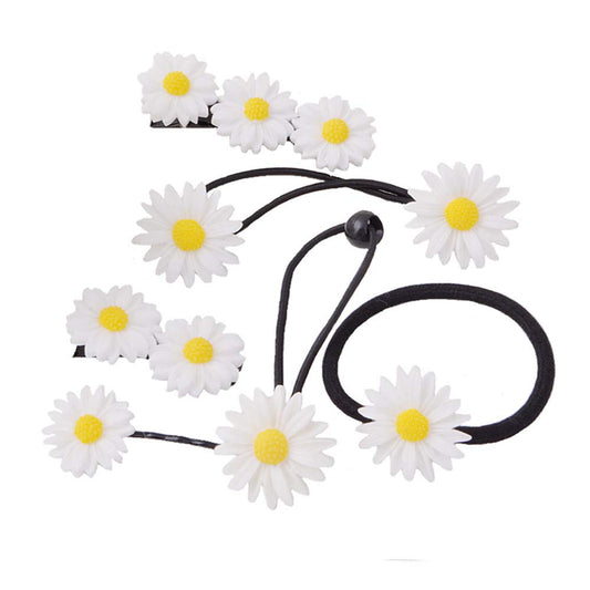 Lovef 18 Pcs All-Match Boutique Pastoral Little Daisy Flower Hair Accessories Hair Clips Bobby Pins Barrettes Elastic Hair Rope