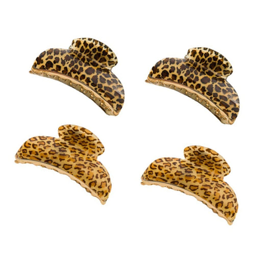 Lovef Plastic Black Brown Leopard Pattern Hair Clip Claw Clamp For Women-4 Pcs