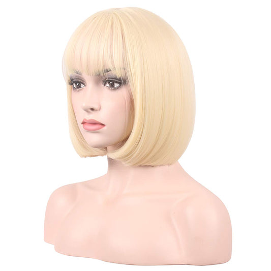 Wildcos Short 12 Inches Straight Synthetic Cosplay Wig For Women (Blonde)