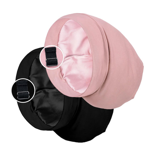 Satin Lined Sleep Cap Bonnet For Curly Hair And Braids, Stay On All Night Hair Wrap With Adjustable Strap For Women And Men, Bla