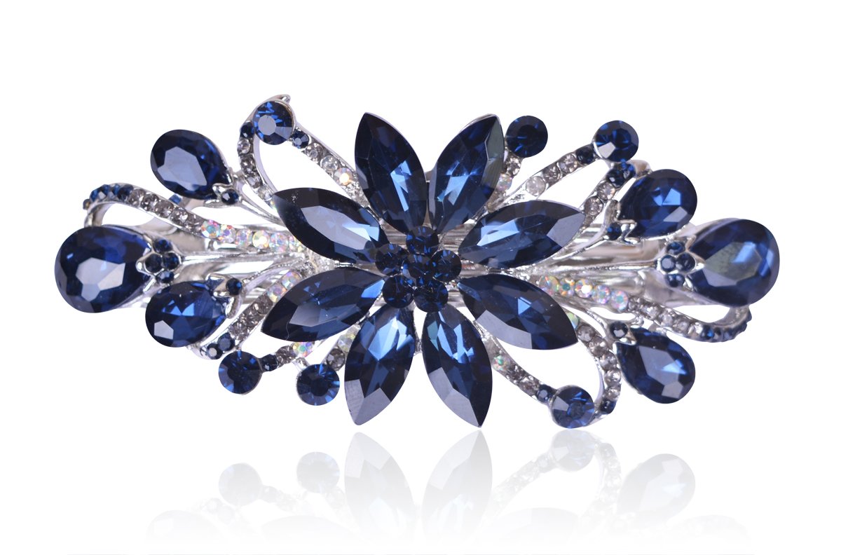 Sankuwen Flower Luxury Jewelry Design Hairpin Rhinestone Hair Barrette Clip,Also Perfect Mother'S Day Gifts For Mom(Dark Blue)