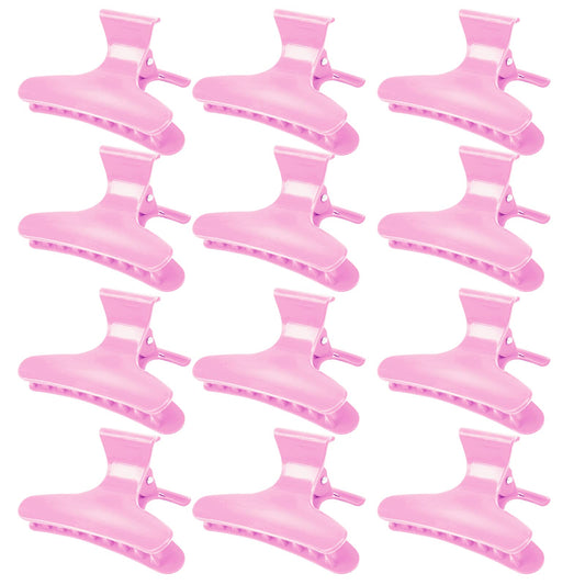 Ondder 12 Pack Pink Butterfly Hair Clamps Clips Hair Claw Clips Pro Salon Clip For Styling, Sectioning, Cutting, Coloring Hair C