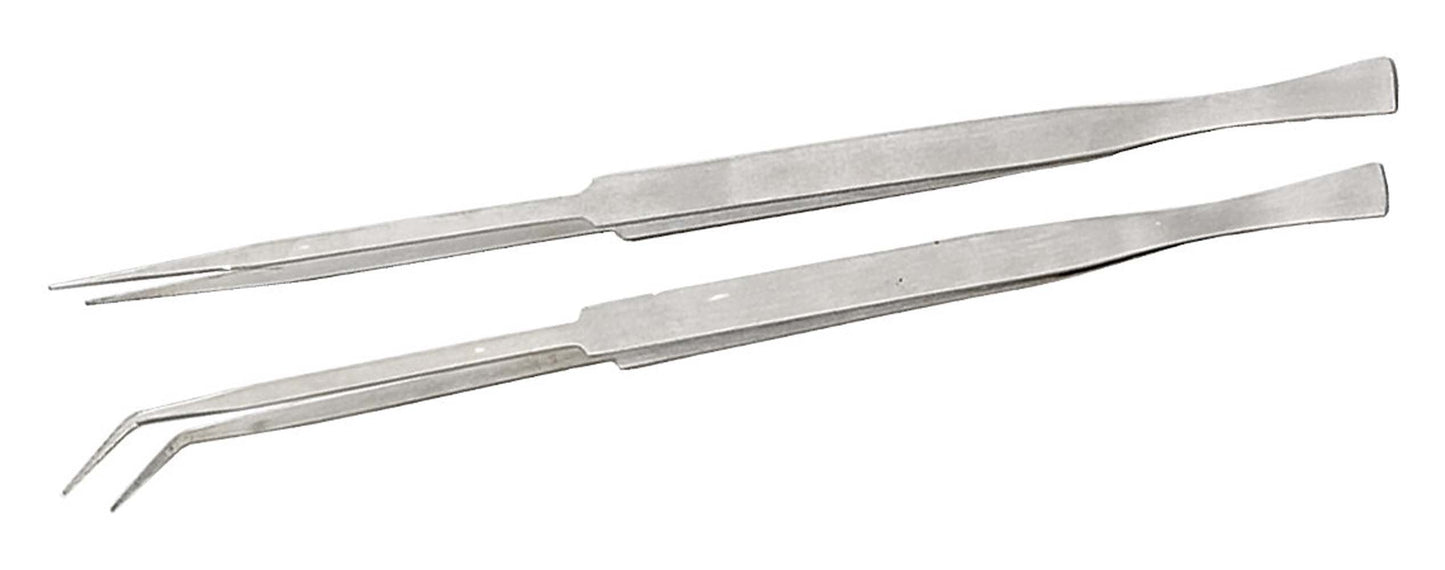 Jewel Tool 2 Piece Set Of 12'' Tweezers With Pointed Tips | Straight And Angled Set | Ideal For Extra Long Reach