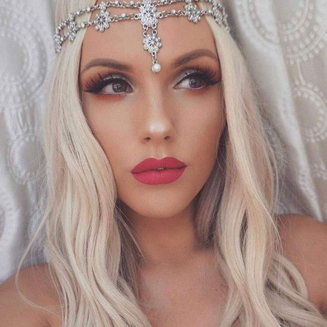 Aceorna Wedding Headbands Chain Floral Head Jewelry Hair Pieces Crystal Pearl Head Chains Headpiece Festival Holloween Costume B