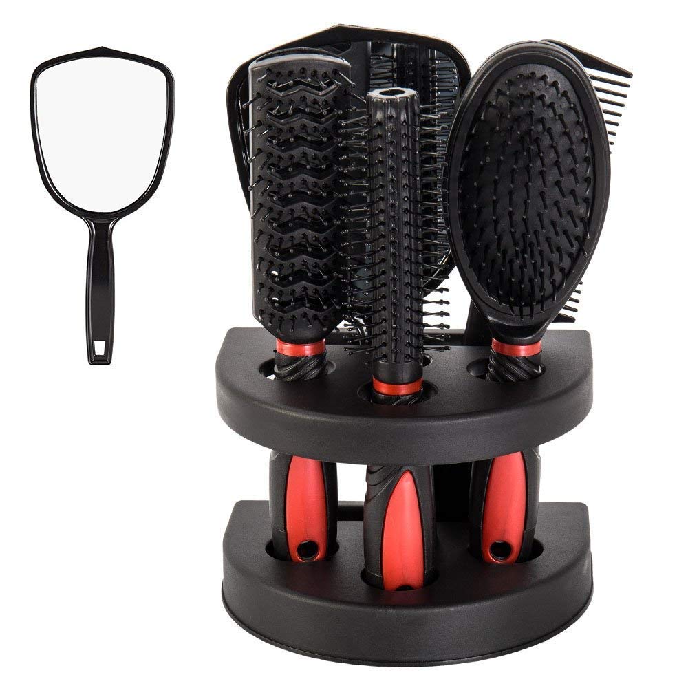 Healthcom Set Of 5 Hair Combs Set Professional Salon Hair Cutting Brushes Sets Salon Hairdressing Styling Tool Mirror And Holder