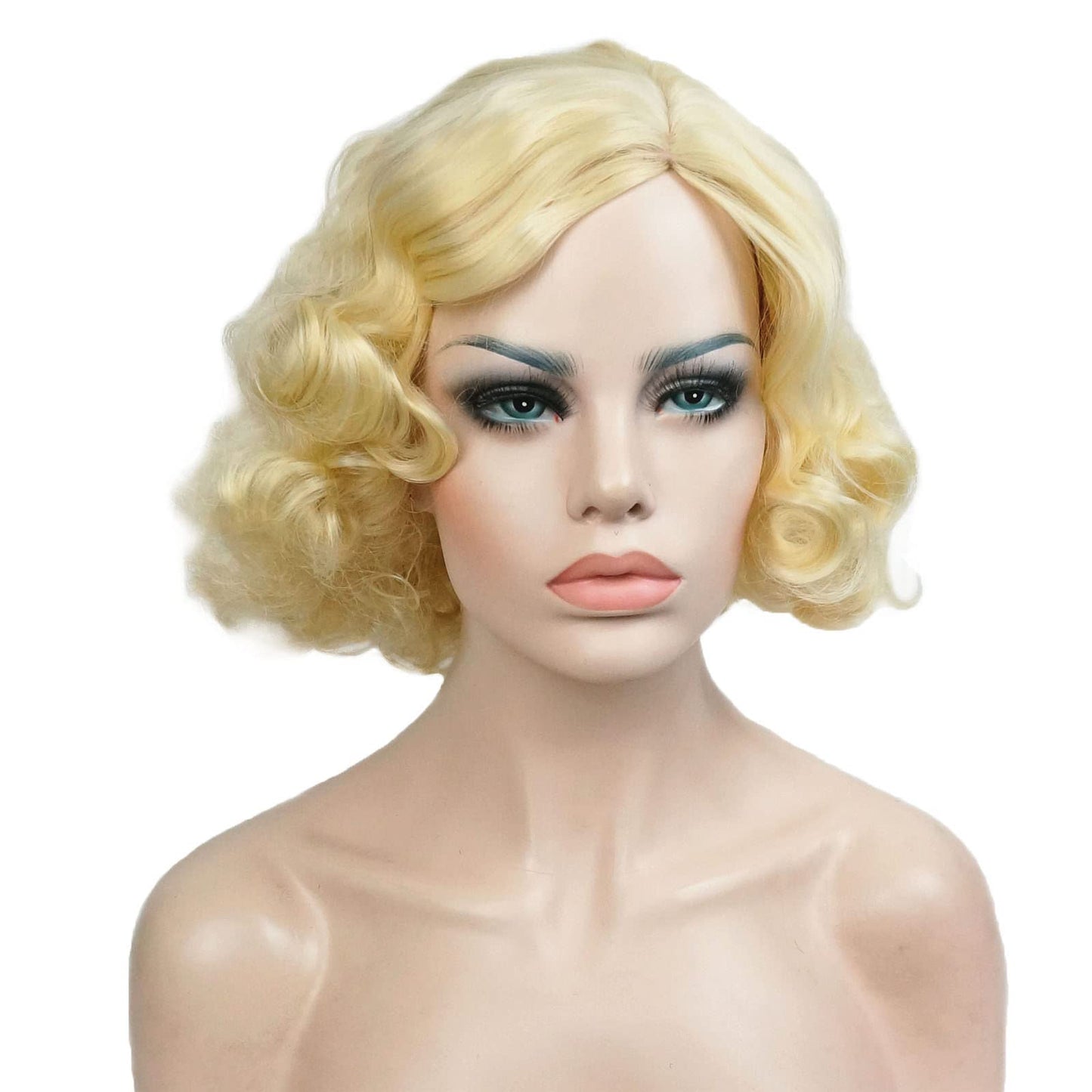 Aimole Short Wavy Wigs Women'S Vintage Flapper Wig 1920S Cosplay Halloween Party Daily Everyday Hair (613 Pale Blonde)
