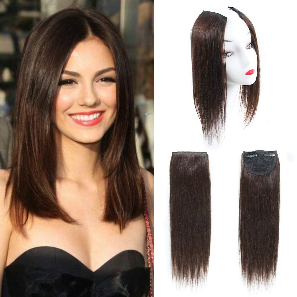 2 Pieces Dark Brown Human Hair Clip In Hair Extensions 14Inch,Straight Hairpiece About 25G/Pc,Total 50G