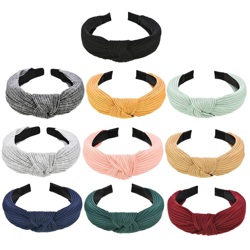Upgraded 10 Pieces Wide Headbands Knot Turban Headband Hair Band Elastic Hair Accessories For Women, 10 Colors