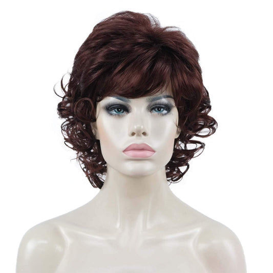 Aimole Short Curly Wig Soft Shaggy Layered Synthetic Hair Women Wigs (33A Dark Auburn)