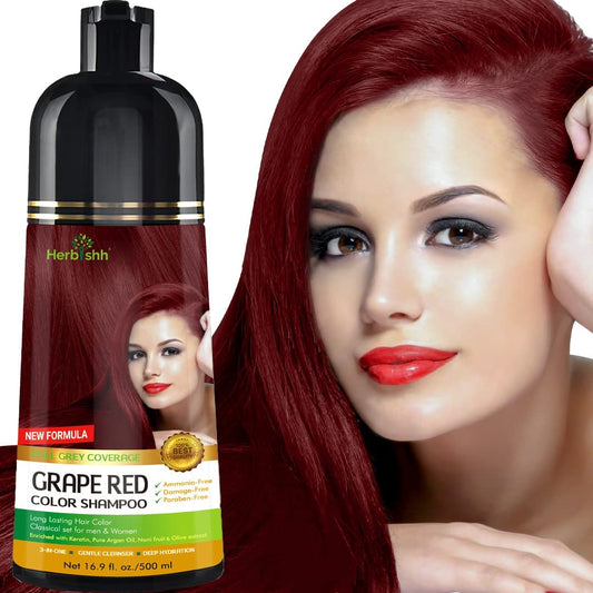 Herbishh Hair Color Shampoo (Grape Red) - Magic Hair Dye For Gray Hair - Ammonia-Free, 3-In-1 Shampoo Conditioner - Lasts 2-3 We