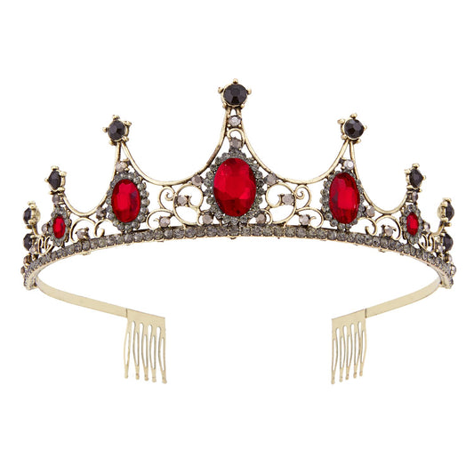 Vofler Gold Black Tiara Crown With Ruby - Baroque Vintage Crystal Red Rhinestone Headband For Women Queen Lady Girl Bride Prince