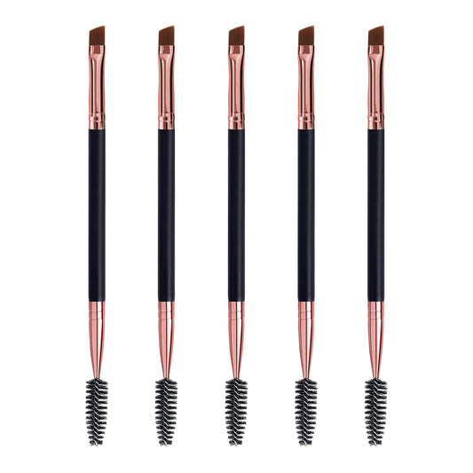 Duo Eyebrow Brush, Spoolie Brush And Angled Brow Brush Eyelash Brush For Eye Makeup. (5Pcs, Black)