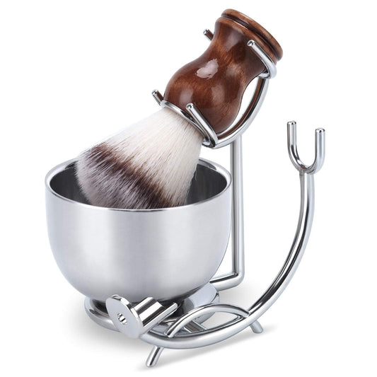 Perpro Straight Razor Stand With Perfect Double Layer Stainless Steel Shaving Soap Bowl And Shaving Brush Natural Solid Wood Han