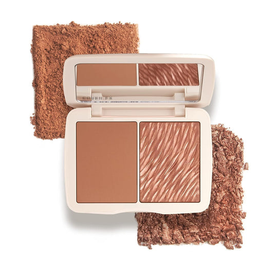 Cover Fx Monochromatic Powder Bronzer Duo - Suntan Bronze - Soft Matte + Luminous Shimmer Finish - Create Custom, High Impact Br