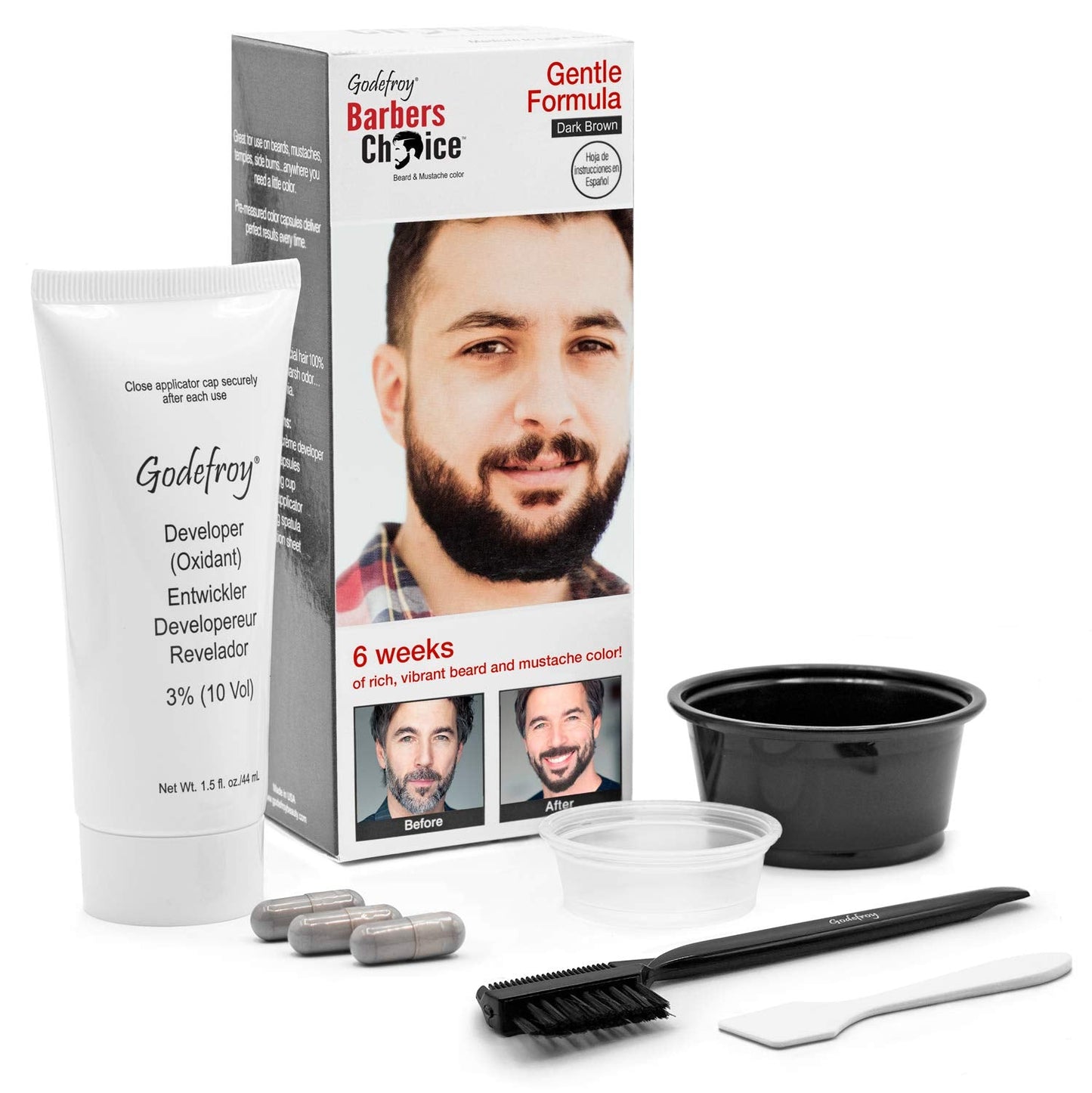 Godefroy Barbers Choice 3 Application Beard And Mustache Dye For Men, 6 Weeks Of Cover For Gray Facial Hair, Dark Brown