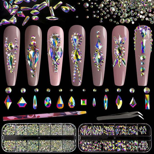 Multi Shapes 3D Glass Ab Crystal Nail Art Rhinestones Kit With Flatback Round Bead Charm Gem Stone Jewelry Diamond With Pickup P