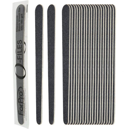 Forpro O-Files Wood Boards, Black, 100/180 Grit, Manicure & Pedicure Nail Files, 6    L X .75 W, 100-Count