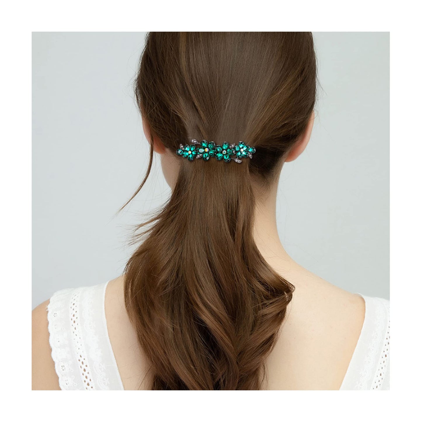 Ever Faith Women'S Austrian Crystal Hair Barrette, Vintage Plum Blossom Flower Teardrop Hair Clasps Accessorie Green Black-Tone