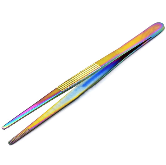 Heavy Duty 5 Inches Stainless Steel Tweezers Thums Straight Tip Multi Rainbow Color, All-Purpose Forceps Tweezers Tongs With Com