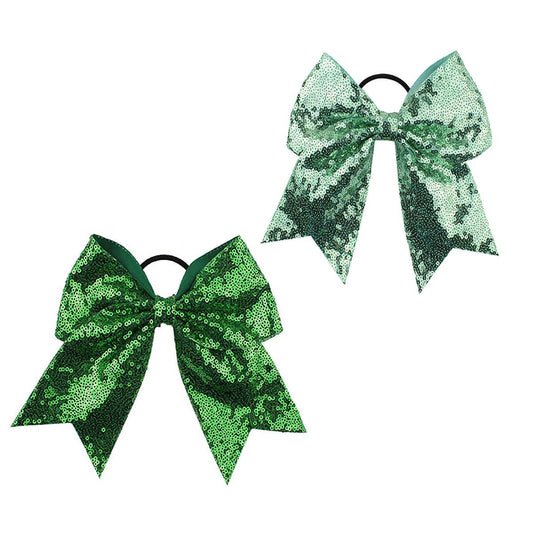 Girls Cheer Bow Ponytail Holder Big Hair Bow Tie With Glitter Sequins Bowknot Jb80 (Green Set)