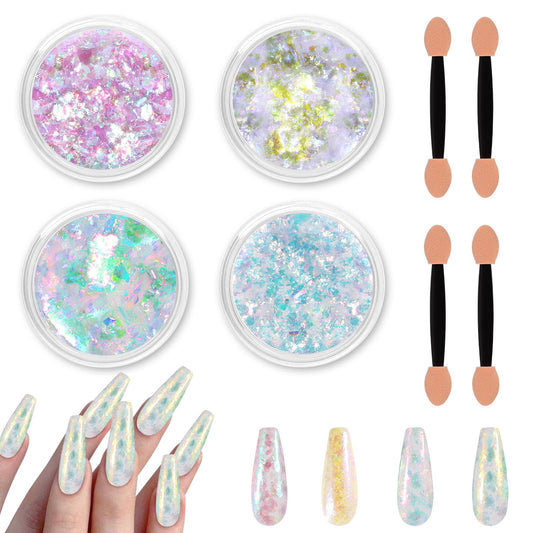 Allstarry 4 Colors Chameleon Flakes, Premium Sparkle Colorshift Pigment Powder For Epoxy Resin Slime Tumbler Making Diy Project