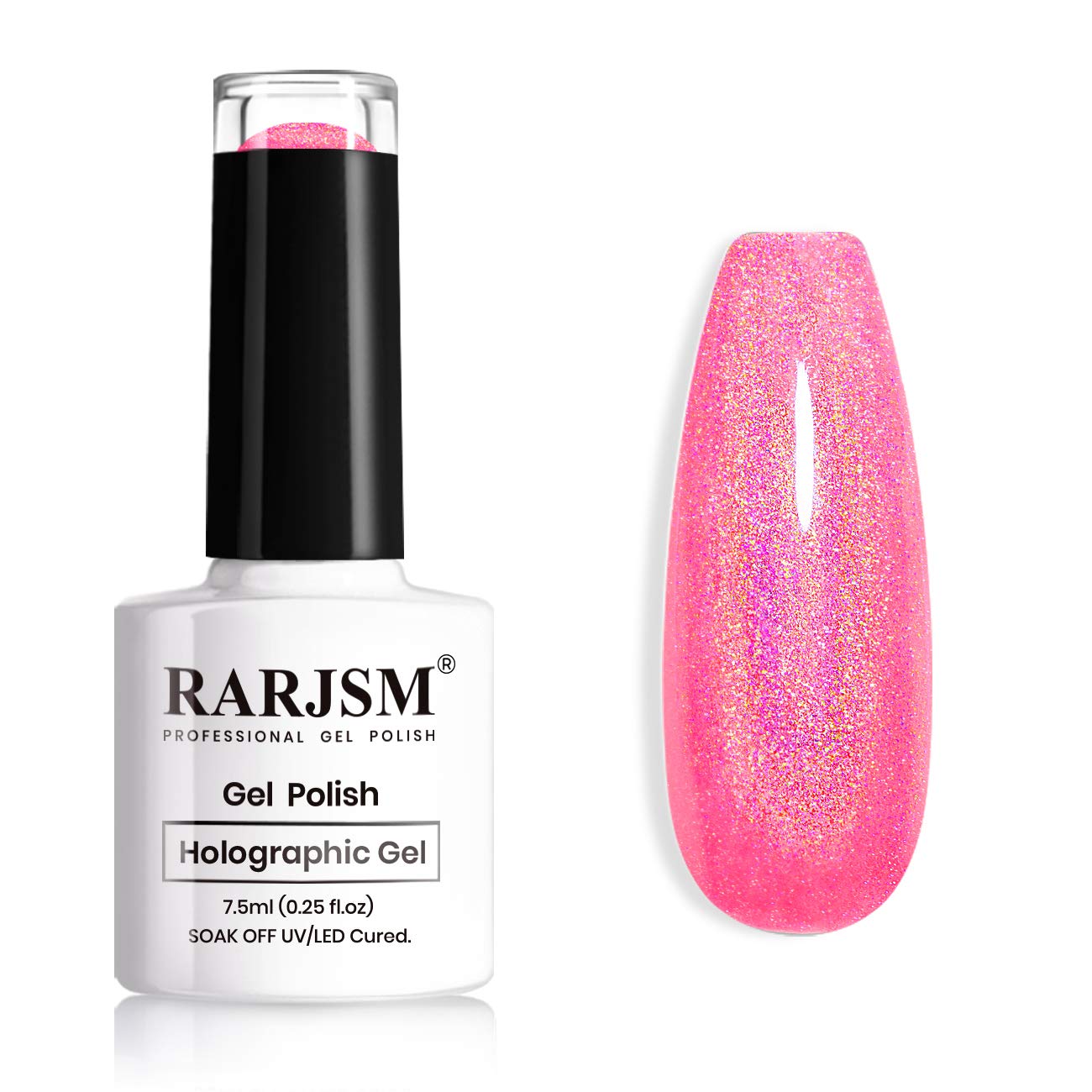 Rarjsm Holographic Nail Polish Neon Hot Pink Gel 7.5Ml Gorgeous Glossy Hologram Curing Required Art Manicure Salon Diy At Home