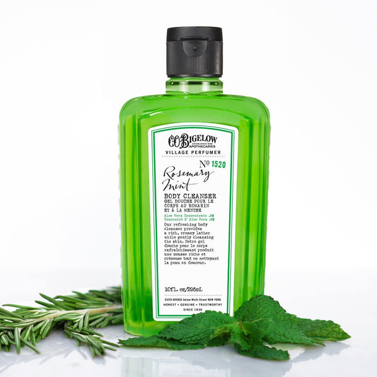C.O. Bigelow Rosemary Mint Body Cleanser, Village Perfumer Moisturizing Body Wash For Men And Women With Aloe Vera, Sodium Pca,