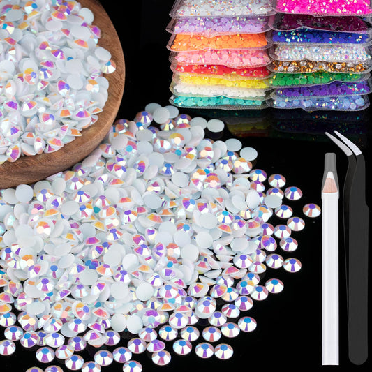 4000Pcs 4Mm Resin Rhinestones Bulk, White Ab Flatback Round Jelly Rhinestones Bedazzling Non Hotfix Crystal Gems Large Quantity